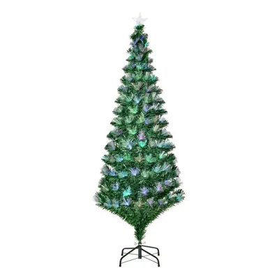 HOMCOM 6FT Multicoloured Artificial Christmas Tree w/ Pre-Lit Modes Metal Stand