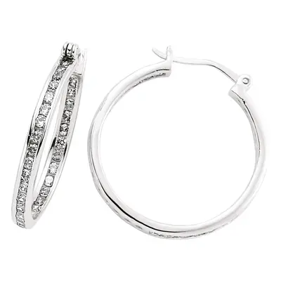 Jewelco London Ladies Sterling Silver Cubic Zirconia Channel Eternity Hoop Earrings 29mm - GVE19