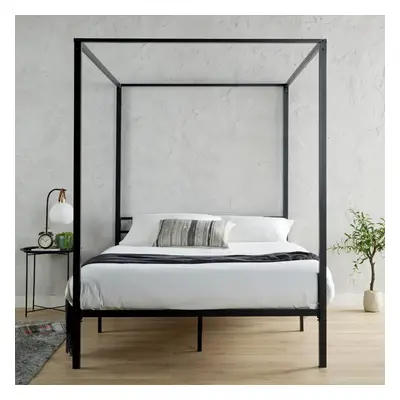 (King) Home Source Sierra Poster Black Metal Canopy Bed Frame