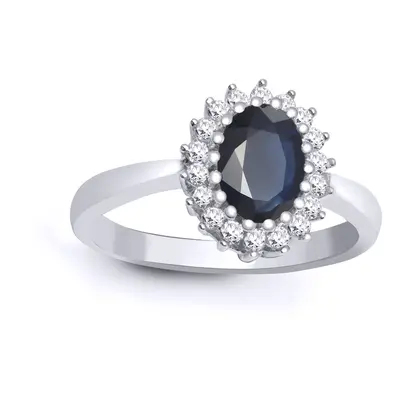 (K) Jewelco London 9ct White Gold H I2 0.23ct Diamond and Oval Blue 1.1ct Sapphire Classic Royal