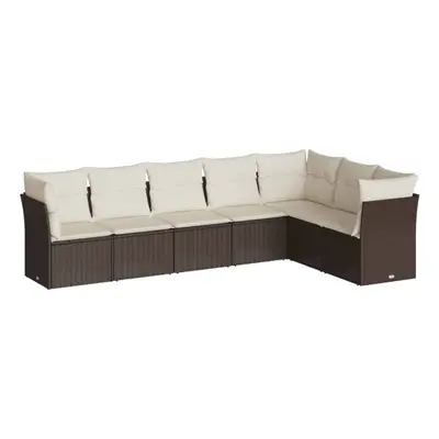 vidaXL Garden Sofa Set Piece with Cushions Outdoor Sofa Brown Poly Rattan