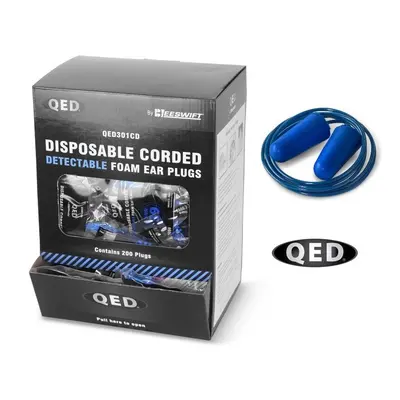 QED Corded Detectable Ear Plugs Blue Wrapped in Pairs SNR39db EN352 Pack