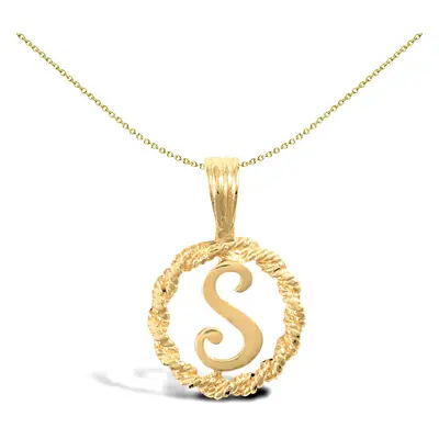 Jewelco London Solid 9ct Yellow Gold Rope Identity Initial Charm Pendant Letter - JIN001-S