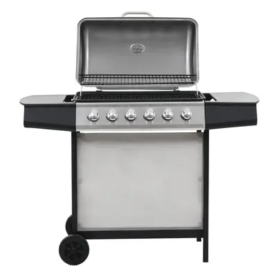 vidaXL Gas BBQ Grill with Cooking Zones Stainless Steel Silver Garden Burner