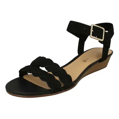 (UK 6.5, Black) Ladies Clarks Wedge Heeled Sandals Mena Blossom - D Fit