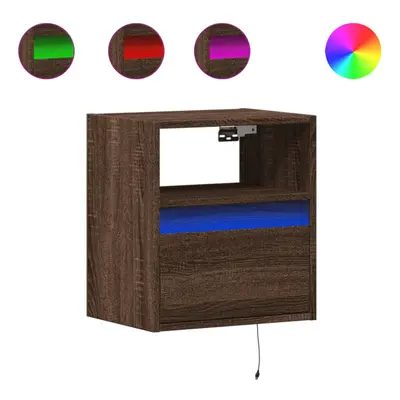 vidaXL Wall-mounted Bedside Cabinets with LED Lights Bed Table pcs Brown Oak