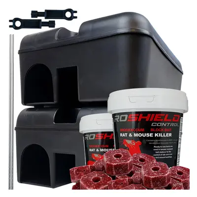 (2 Box Kit) Roshield Single Feed Rat Blocks & Tamper Resistant Bait Station Kit