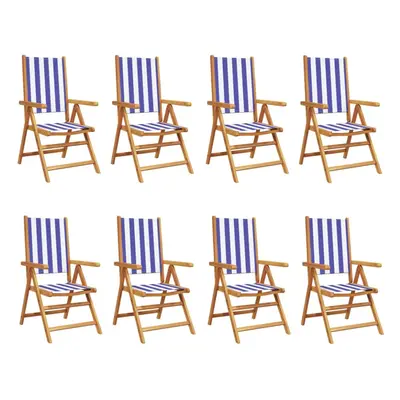 (blue and white, pcs) vidaXL Reclining Garden Chairs Outdoor Chairs Armchair Fabric & Solid Wood