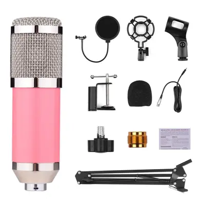 (Pink Silver) Broadcasting Studio Recording Condenser Microphone Kit