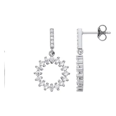 Jewelco London Ladies Rhodium Plated Sterling Silver CZ Supernova Fizzy Cluster Drop Earrings - 