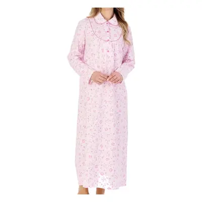 (Pink, UK 24/26) Slenderella Ladies Floral Peter Pan Collar Ankle Length Flannel Nightdress