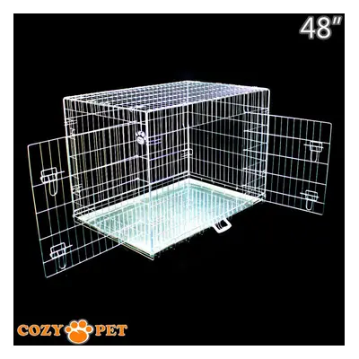 Dog Cage in Silver Puppy Crate Cozy Pet Crates Folding Metal Cages