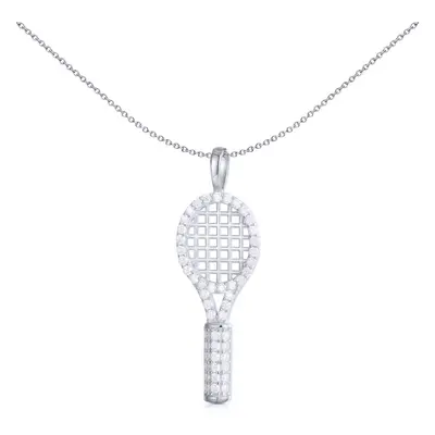 Jewelco London Men's Rhodium Silver Round CZ Tennis Badminton Squash Racket Charm Pendant - APD1