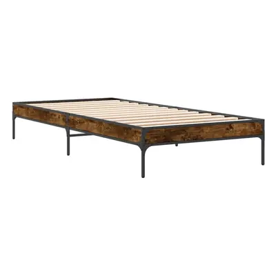 (smoked oak, x cm) vidaXL Bed Frame Home Bed Base Mattress Foundation Engineered Wood and Metal