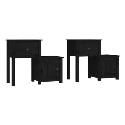 (Black, 2) vidaXL 1/2x Solid Wood Pine Bedside Cabinet End Table Cabinet Multi Colours