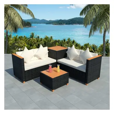 vidaXL Garden Sofa Set Piece Poly Rattan WPC Top Black Outdoor Furniture