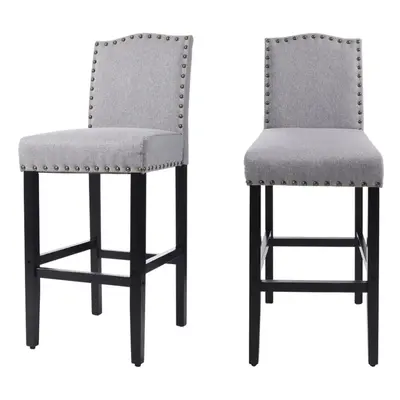 (Grey) 2pcs Linen Kitchen Counter Bar Stools