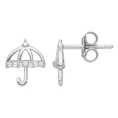 Jewelco London Ladies Sterling Silver Cubic Zirconia Umbrella Stud Drop Earrings - GVE782