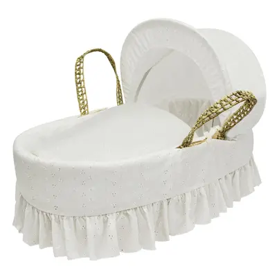 Cream Broderie Anglaise Palm Moses Basket With Mattress And Hood