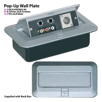 PRO Gang Pop Up Wall Floor Plate & Back Box AV RCA & 6.35mm & XLR Male Outlet