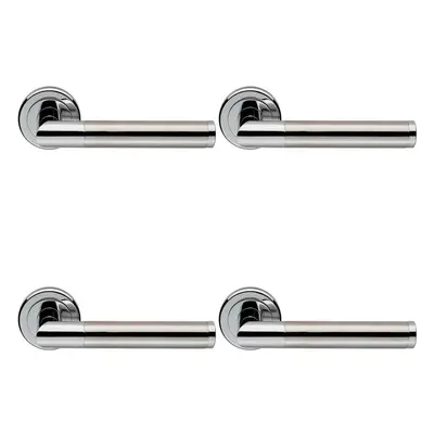 4x PAIR Sectional Round Bar Lever on Round Rose Concealed Fix Dual Chrome