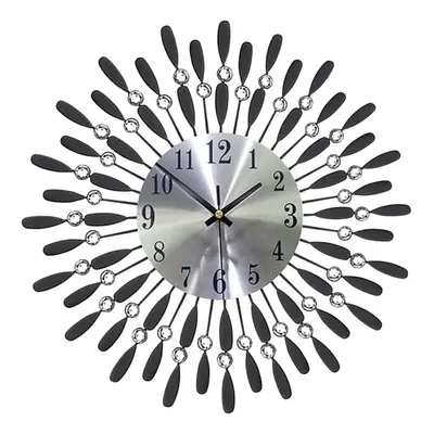 (Black glass) * 38CM Geometric Diamond-inlaid Iron Wall Clock Wall Clock without Battery