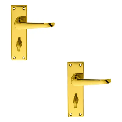 2x PAIR Straight Victorian Lever on Bathroom Backplate x 42mm Brass