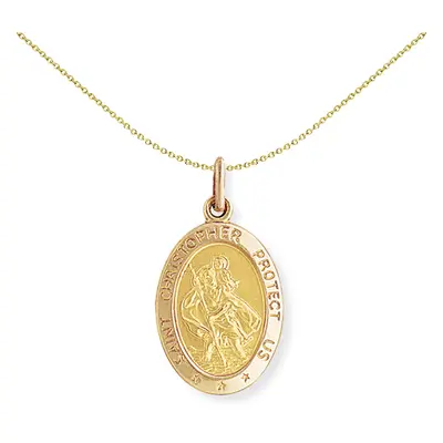 Jewelco London 9ct Yellow Gold Oval St. Christopher Medallion Charm Pendant - 16x30mm - SCNR0203