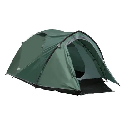 Outsunny Compact Camping Tent w/ Vestibule & Mesh Vents for Hiking Green