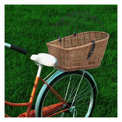 vidaXL Bike Rear Basket with Cover Natural Willow Rustic Solid Vintage Rear