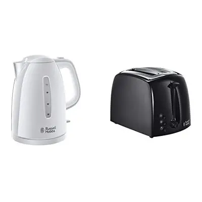 21270 Textures Plastic Kettle, 1.7 Litre, W, White & Textures 2-Slice Toaster, W, Black