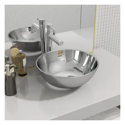 vidaXL Wash Basin 28x10cm Ceramic Silver Bathroom Washroom Sink Bowl Unit