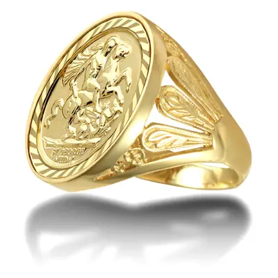 (Z+3) Jewelco London Men's Solid 9ct Gold Welsh Feather St George & Dragon Medallion Ring (Full 