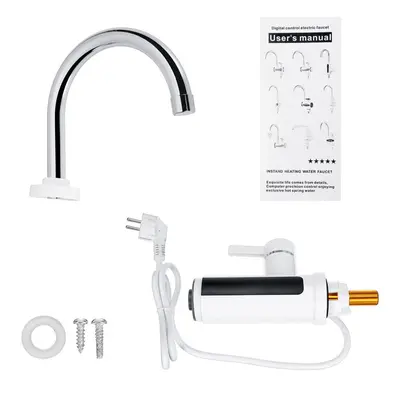 (White) Electric Heater LED Faucet Tap Hot Water Bathroom Kitchen Fast