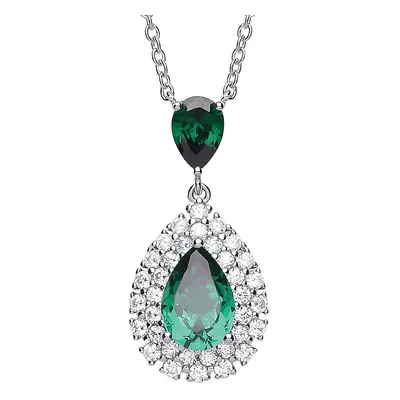 Jewelco London Ladies Sterling Silver Emerald-Green Pear Cut Cubic Zirconia Tears of Joy Halo Pe