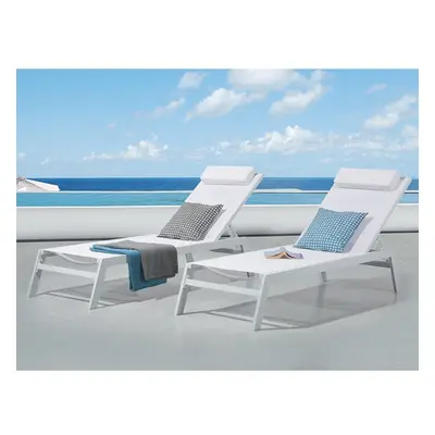 (White) Aluminium Garden Lounger - Outdoor Patio Sunlounger - CATANIA II