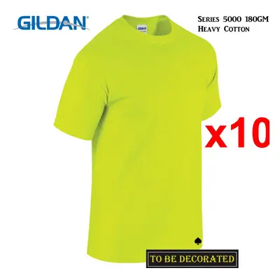 (S) Packs Gildan T-SHIRT Basic Tee - 5XL Small Big Men Heavy Cotton (Safety Green)