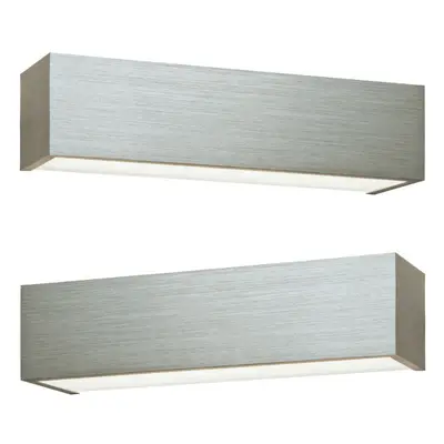 2 PACK LED Box Wall Light Warm White Brushed Aluminium & Frosted Glass Lamp