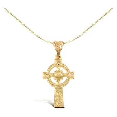 Jewelco London Solid 9ct Yellow Gold Celtic Halo Cross Pendant - JPX031