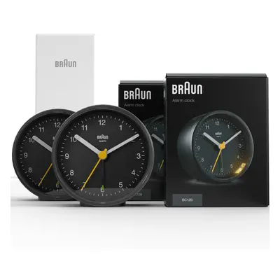 Braun Analogue Alarm Clock Gift Bundle, Black, Model BC12B (2 Pack)