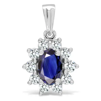 Jewelco London 18ct White Gold H I1 0.26ct Diamond and Oval Blue 0.6ct Sapphire Royal Cluster Cl