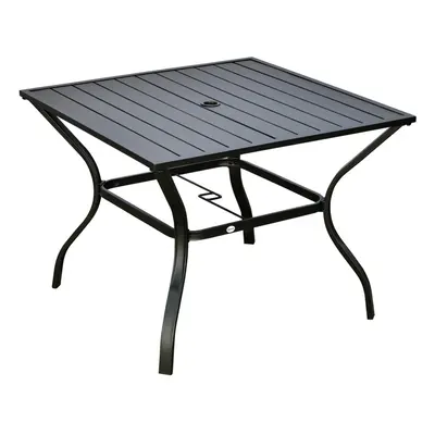 Outsunny Garden Table with Parasol Hole for Four, Slatted Metal Plate Top Black