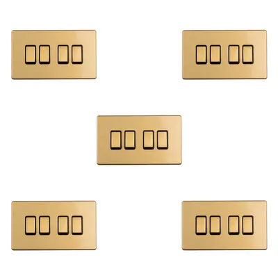 5 PACK Gang Quad Light Switch SCREWLESS SATIN BRASS Way 10A Slim Rocker