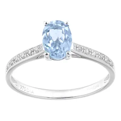 (K) Jewelco London 9ct White Gold Women Oval Topaz Engagement Ring