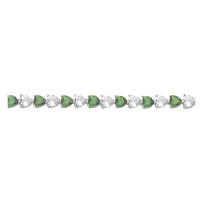 Jewelco London Ladies Rhodium Plated Sterling Silver Green Heart CZ Alternating Eternity Tennis 