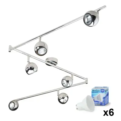 Retro Adjustable Way Eyeball Polished Chrome Ceiling Spotlight - Complete with x 5W GU10 Cool Wh