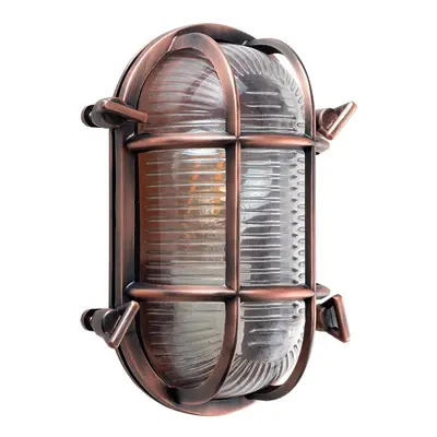 Modern IP64 Rated Oval Bronzed Rustic Copper Effect Nautical Design Frosted Lens Outdoor Wall Li