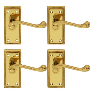 4x PAIR Reeded Design Scroll Lever on Latch Backplate x 48mm Polished Brass