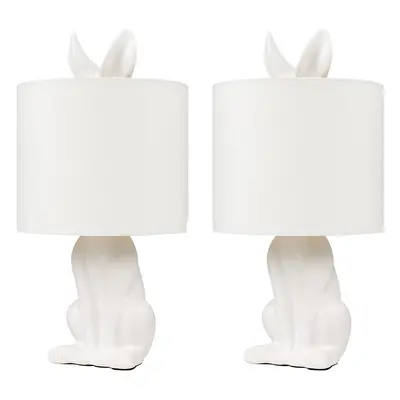 Pair of Modern White Ceramic Rabbit/Hare Table Lamps with a White Shade - Complete with a 4w LED