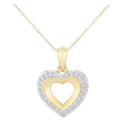 Jewelco London 9ct Yellow Gold Round 15pts Diamond Heart Pendant Necklace inch 46cm - PP0AXL1810